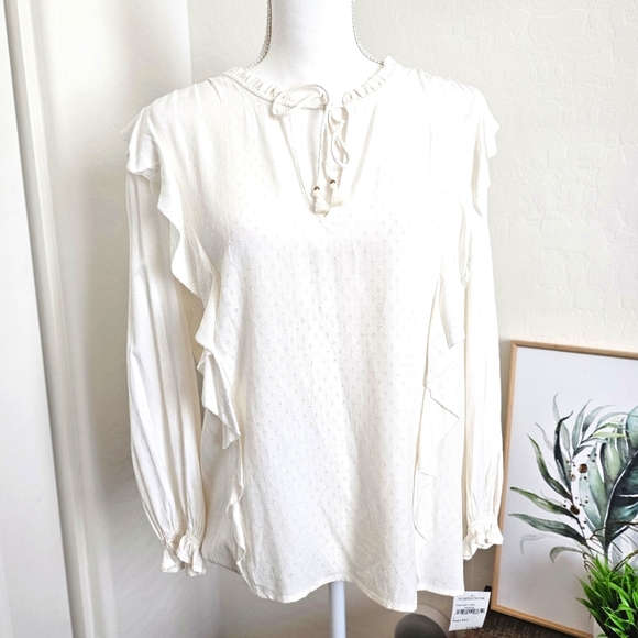 🆕️Paige Women's Ivory White Ruffle Rayon Top SZ Large - Picture 2 of 13